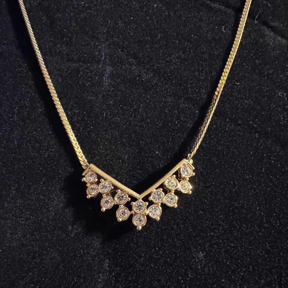 Statement Gold Tone Rhinestone Necklace - image 2